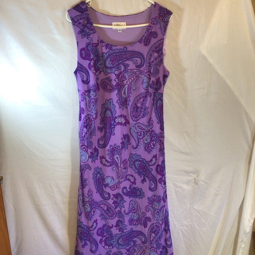 Studio I Women’s Medium Purple Paisley Maxi Dress Boho Sleeveless Flowy Romantic